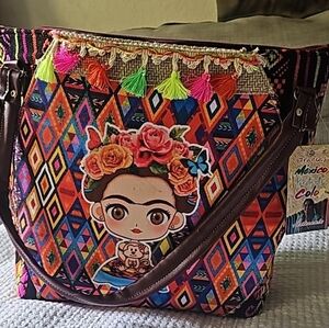 Colorful Patterned Tote Bag, Mexican handmade artisan MINI FRIDA bag